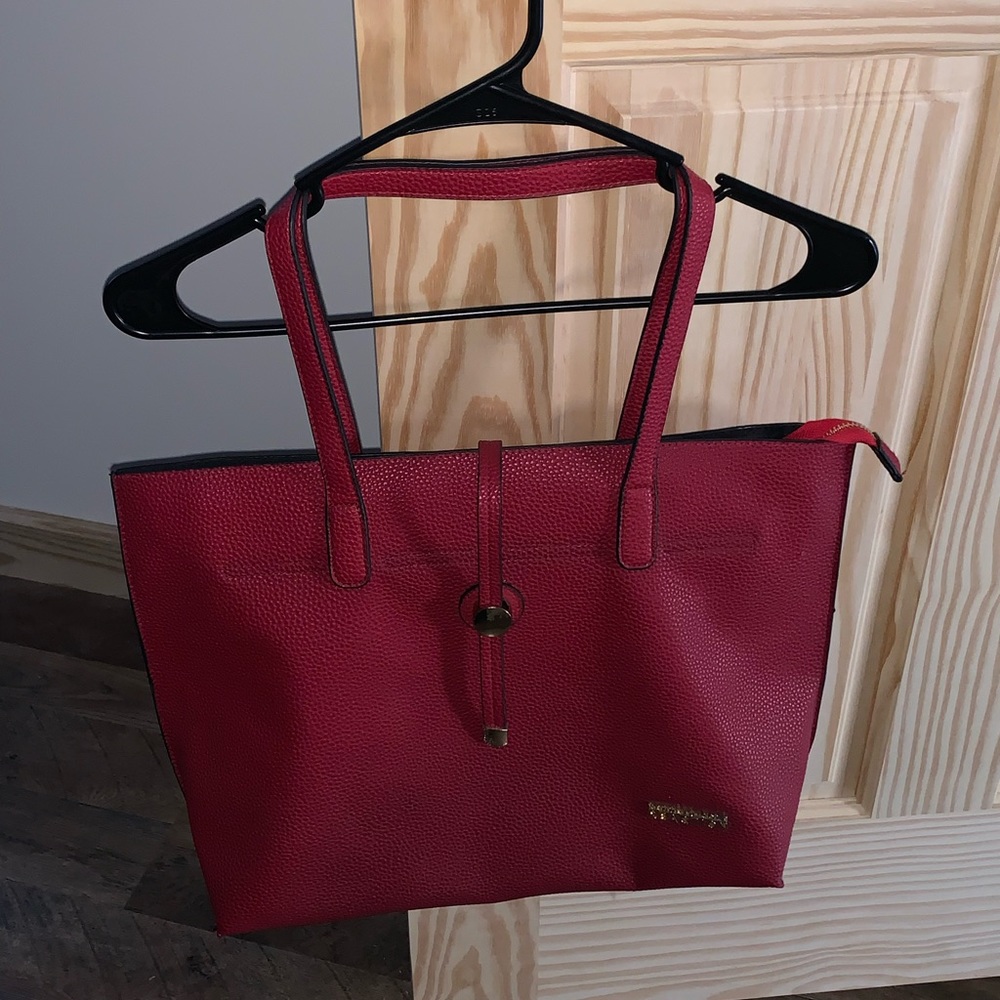 Kenneth Cole Reaction red tote handbag with matching wristlet